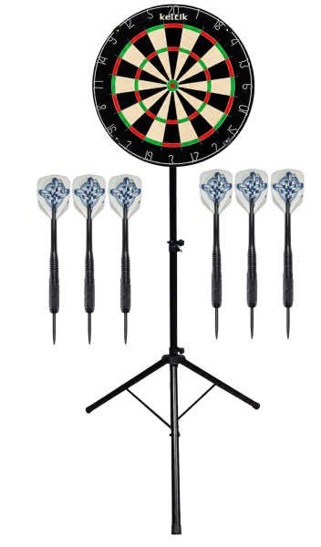 Keltik Steeldart Set mit Dartboard, 2 Dartsets und Ständer